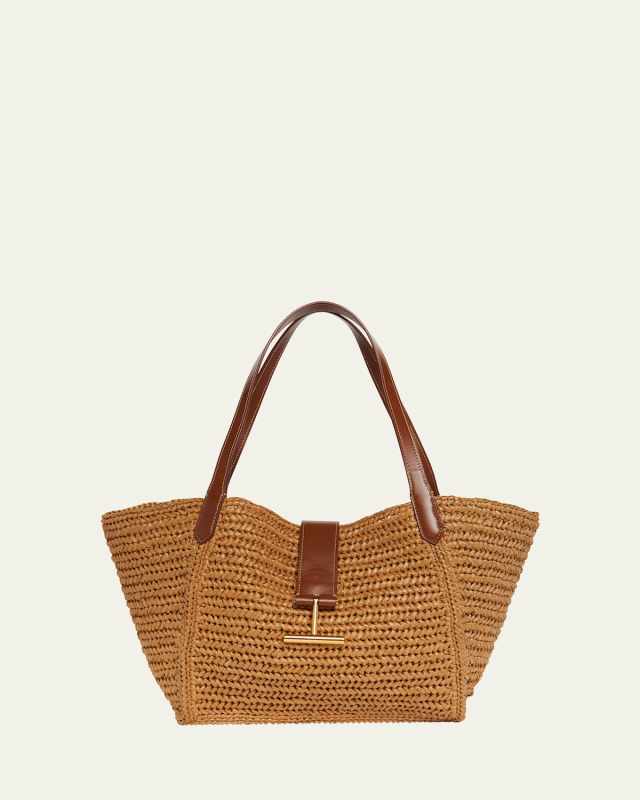 Tara Medium Tote Bag in Raffia Viscose and Leather